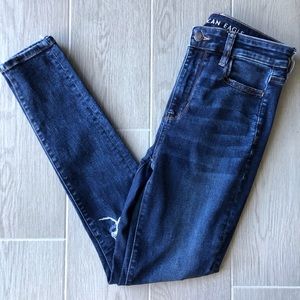 American Eagle super high rise jeggings distressed